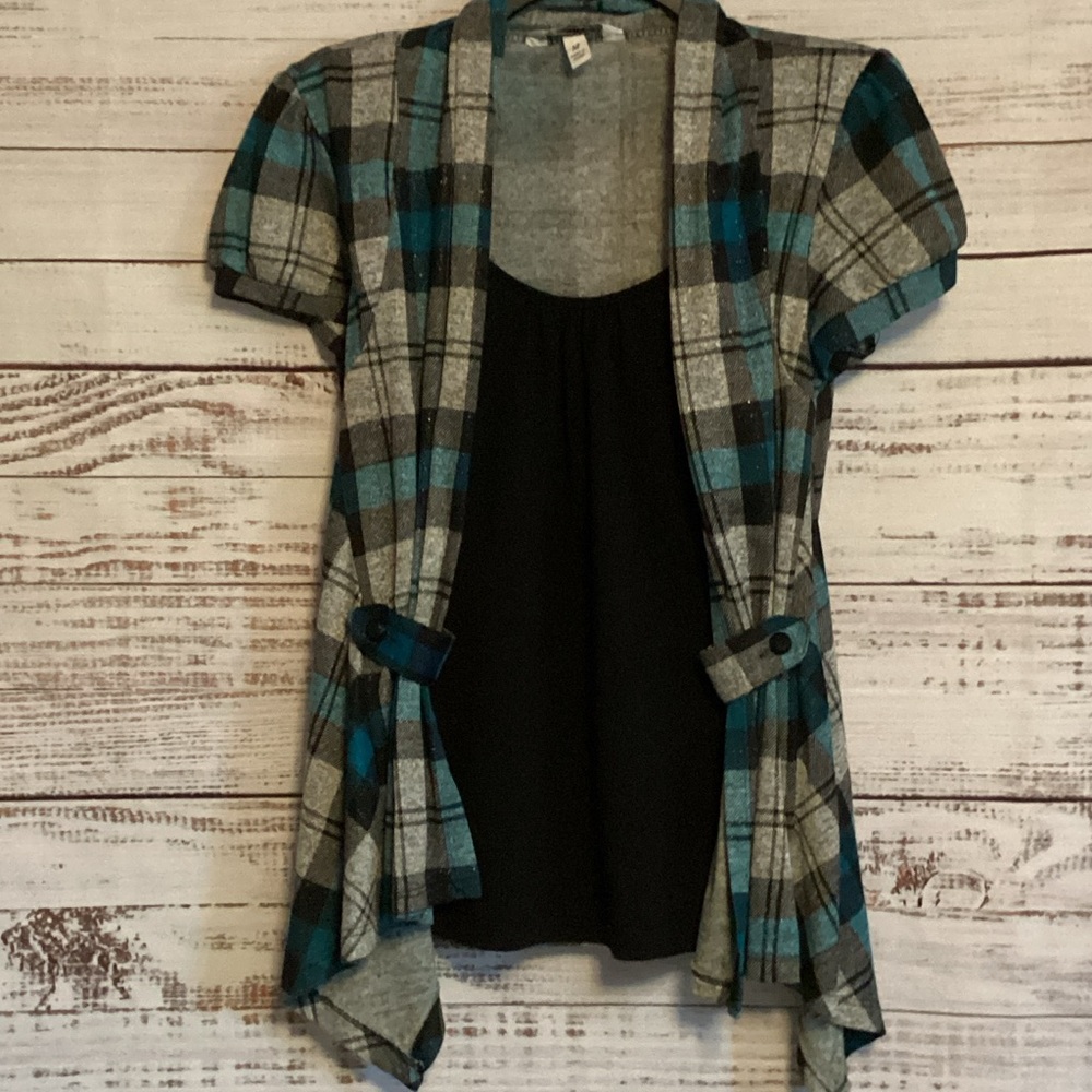 Plaid Open-Front Women’s Top